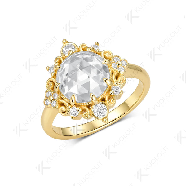 Kuololit 3CT Rose Moissanite Custom Set Ring for Women Solid 14K 10K 585 Yellow Gold Engagement Ring for Christmas Gifts Party