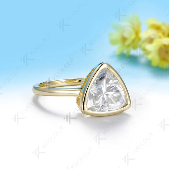 Kuololit 4CT Trillyon Moissanite Custom Ring for Women Men Solid 14K 10K 585 Yellow Gold Engagement Ring for Christmas Gifts