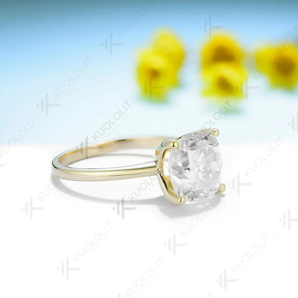Kuololit 5CT Cushion Cut Moissanite Ring for Women Solid 18K 14K 10K 585 Yellow Gold Ring for Engagement Wedding Christmas Gifts