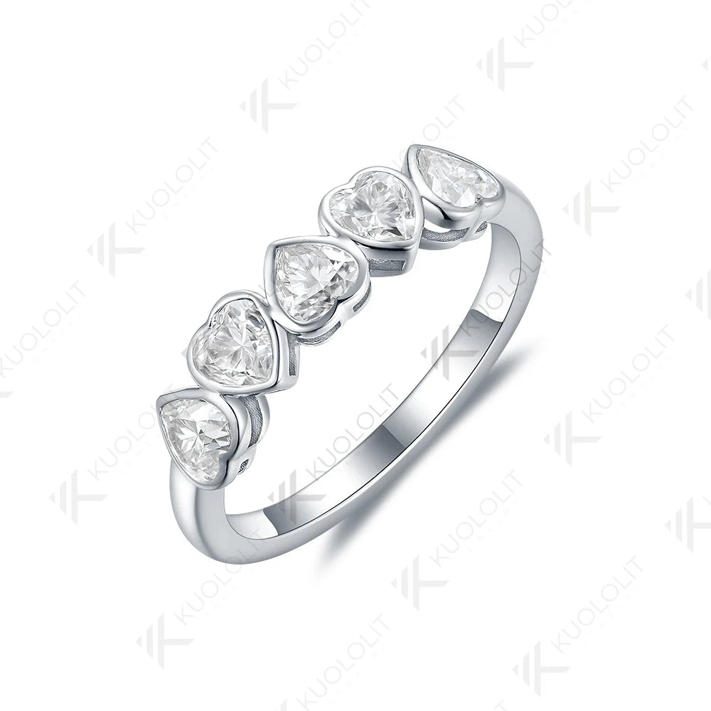 Kuololit 1.5CTW Moissanite Heart Band for Women 925 Sliver Solid 14K 10K  18K White Gold Ring for Anniversary Engagement Gifts