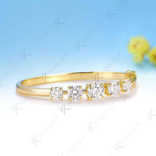 Kuololit 6CTW Round Moissanite Custom Bangle for Women Solid 10K  Yellow Gold  Round Bracelet for Engagement Bangle Christmas