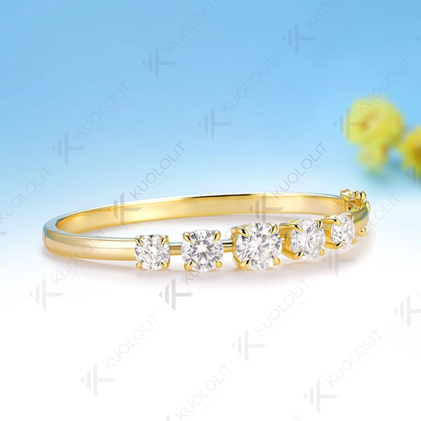 Kuololit 6CTW Round Moissanite Custom Bangle for Women Solid 10K  Yellow Gold  Round Bracelet for Engagement Bangle Christmas