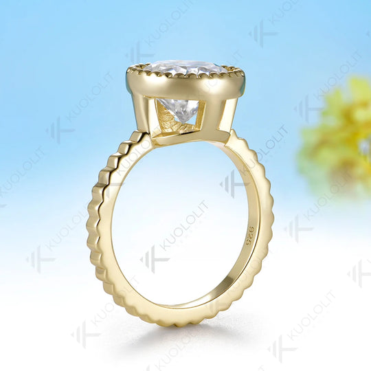 Kuololit 4CT Moissanite Round Cut Custom Ring for Women  Solid 14K 10K Yellow Gold Bezel Set Ring for Anniversary Christmas Gift