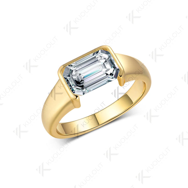 Kuololit 2.5CT Emerald Moissanite Engagement Ring for Women Solid 18K 14K 10K 585 Yellow Gold Half Bezel Set Ring for Christmas