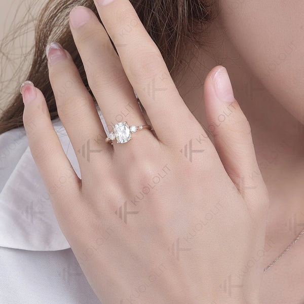 Kuololit 3CT Cushion Moissanite Rings for Women Solid 585 10K Sterling Silver Gemstone Jewelry for Wedding Engagement Christmas