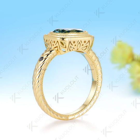 Kuololit 2.5CT Cushion Cut Cyan Moissanite Ring for Women Solid 14K 10K 585 Yellow Gold Engagement Ring for Christmas Gift Party