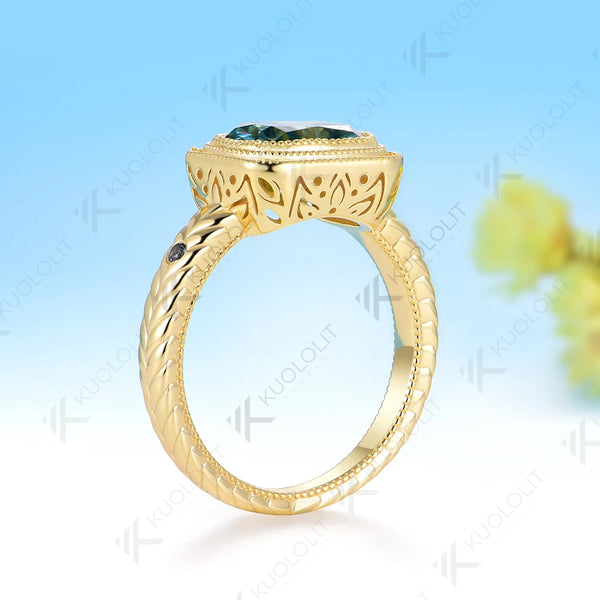 Kuololit 2.5CT Cushion Cut Cyan Moissanite Ring for Women Solid 14K 10K 585 Yellow Gold Engagement Ring for Christmas Gift Party