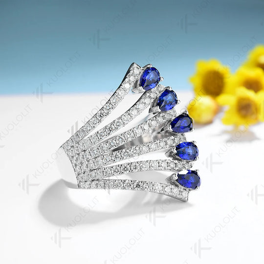 Kuololit 1.8CTW Lab Grown Blue Sapphrie Ring for Women Solid 14K 10K 585 Yellow Gold Moissanite for Engagement Wedding Christmas