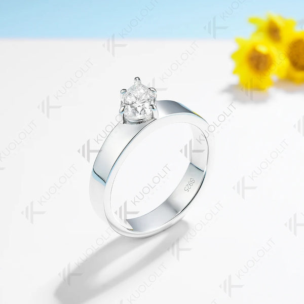 Kuololit 1CT Moissanite Ring for Women Solid 18K 14K 10K 585 White Gold Pear Cut Engagement Ring for Christmas Anniversary Gift