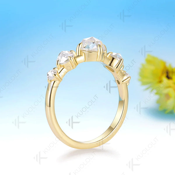 Kuololit 1.1CTW Rose Cut Moissanite Ring for Women Solid 585 18K 14K 10K Gold Wedding Band Ring for Anniversary Gifts Christmas