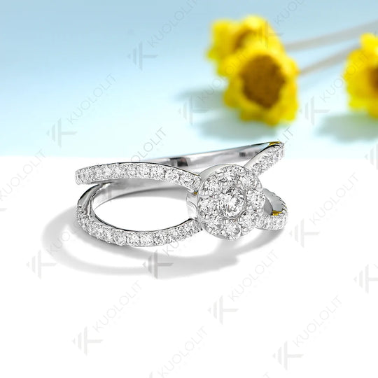 Kuololit 0.8CTW Lab Grown Diamond Engagement Ring for Women Solid 18K 14K 10K 585 White Gold Ring for Engagement Christmas Gifts