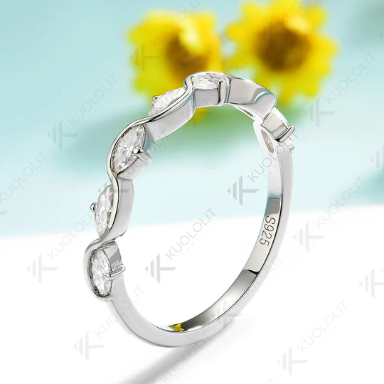 Kuololit 0.7CTW Marquise Moissanite Ring Eternity Half Band for Women Solid14K10K585 White Gold Eternity Half Band for Christmas