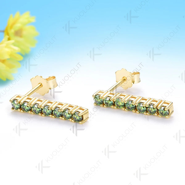 Kuololit 0.63CTW Cyan Moissanite Custom Stud Earrings for Women Solid 14K10K 585 Yellow Gold Stud Earrings for Christmas Gifts