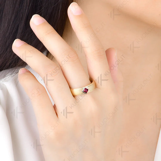 Kuololit Lab Grown Ruby Custom Band Ring for Women Men Solid 14K 10K 585 Yellow Gold 6mm Wedding Band for Christmas Gifts Party