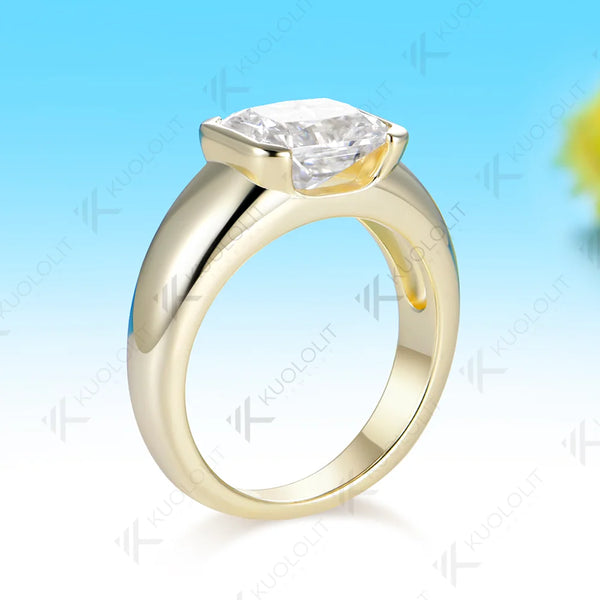 Kuololit 3CT Moissanite Radiant Custom Ring for Women Solid 14K 10K 585 Yellow Gold Engagement Ring for Christmas Gift Party