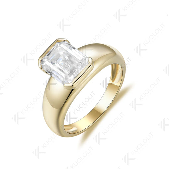Kuololit 3CT Emerald Cut Moissanite for Men Women PT950 Solid 14K 10K 585 Yellow Gold Silver for Engagement Wedding Christmas