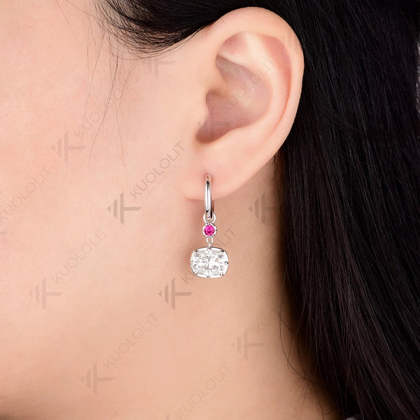 Kuololit 5CTW Moissanite Lab Grown Ruby Hoop Earrings for Women Solid 14K10K 585 White Gold for Engagement Christmas Gifts Party