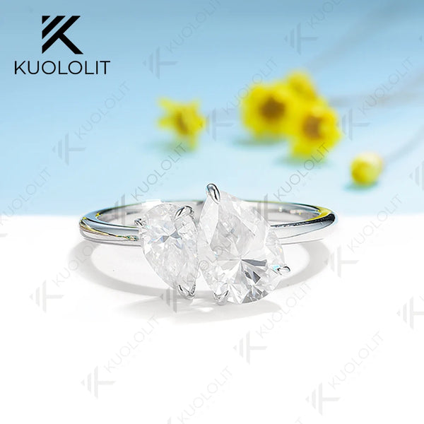Kuololit 3CTW Pear Cut Moissanite Engagement Rings for Women Solid 18K 14K 10K White Gold for Party Anniversary Christmas Gift