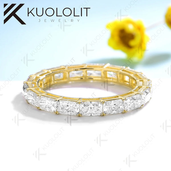 Kuololit 4.3CTW Radiant Moissanite Rings Set Ring for Women Solid 14K 10K 585 Yellow Gold Eternity Full Band for Christmas Gifts