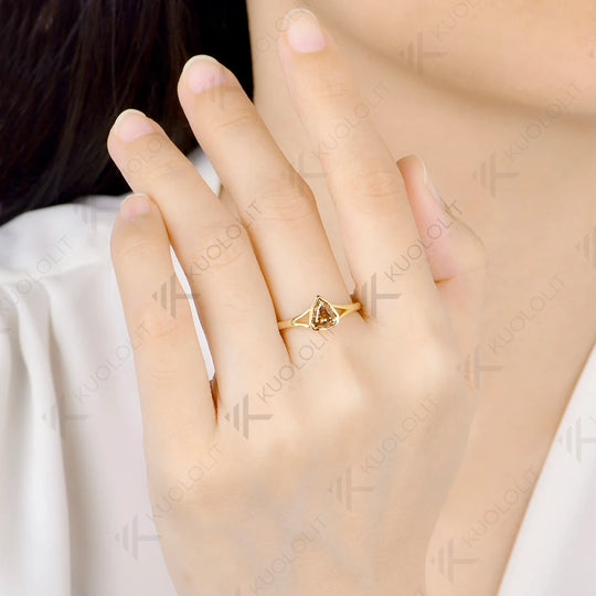 Kuololit 1CT Champagne Moissanite Shield Cut Ring for Women Solid 14K 10K Yellow Gold Engagement Ring for Christmas Gift Party
