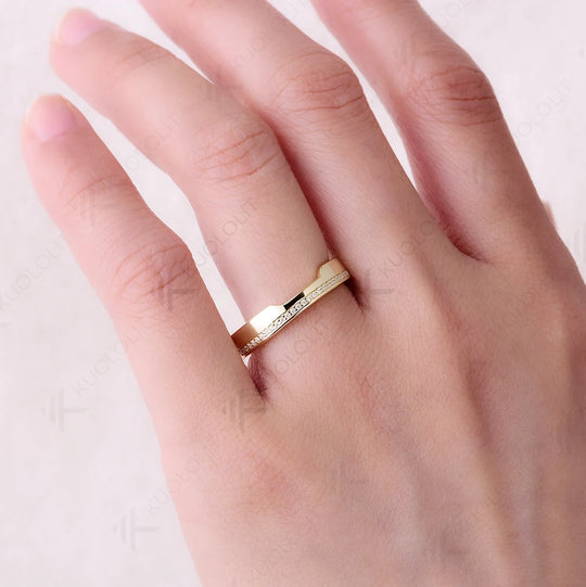 Kuololit 0.13CTW Lab Grown Diamond Band for Women Solid 18K 14K 10K Gold D VS1 Diamond Ring for Anniversary Engagement Gifts