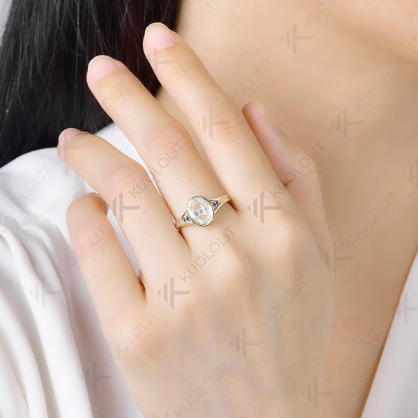Kuololit 2CT Unique Portrait Cut Oval Moissanite Sapphire Ring for Women Solid14K 10K Yellow Gold for Anniversary Christmas Gift