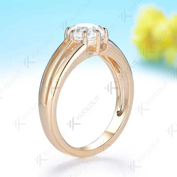 Kuololit 1CT Cushion Cut Moissanite Ring for Women Solid 14K 10K Yellow 585 Gold Ring for Anniversary Christmas Gifts Party