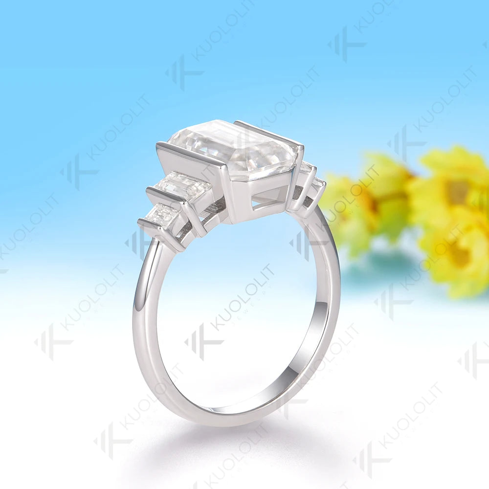 Kuololit 4CT Emerald Cut Moissanite Ring for Women Solid 14K 10K Gold White Gold Engagement Ring for Christmas Gifts Engagement