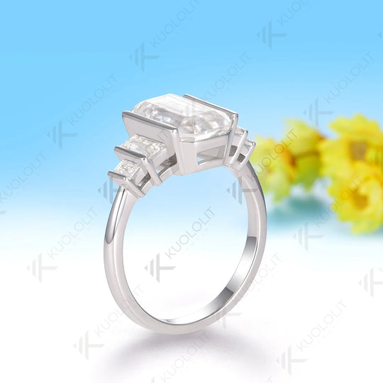 Kuololit 4CT Emerald Cut Moissanite Ring for Women Solid 14K 10K Gold White Gold Engagement Ring for Christmas Gifts Engagement