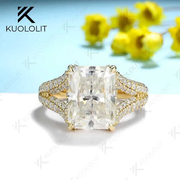 Kuololit 6CT Raddiant Cut Moissanite Ring for Women Solid 14K 10K PT950 Gold Silver Yellow Gold for Engagement Wedding Christmas