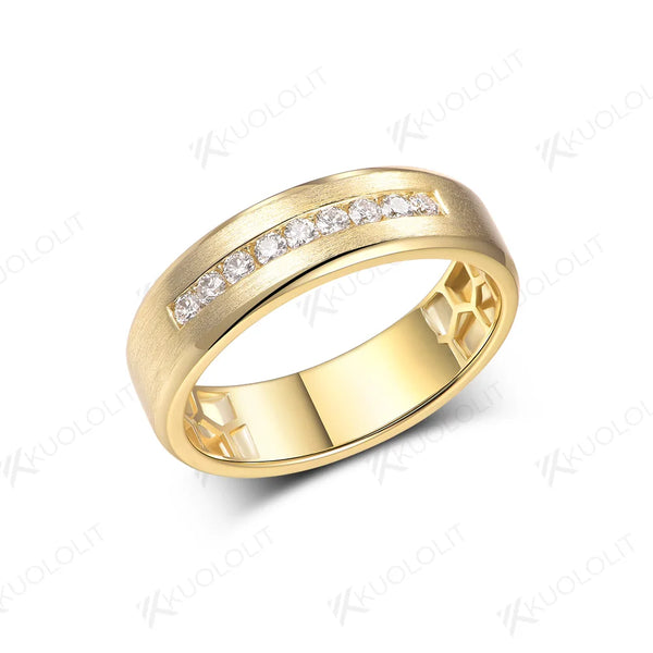 Kuololit 0.27CTW Lab Grown Diamond Brushed Band for Men Women Solid 10K 14K Gold 925 Sliver Round Cut For Wedding Christmas Gift