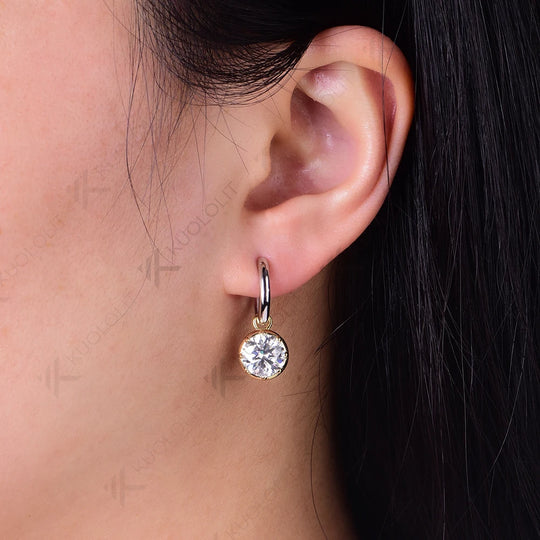 Kuololit 4CTW Round Cut Moissanite Hoop Earrings for Women Solid 18K 14K 10K Gold Earrings for Anniversary Engagement Gifts