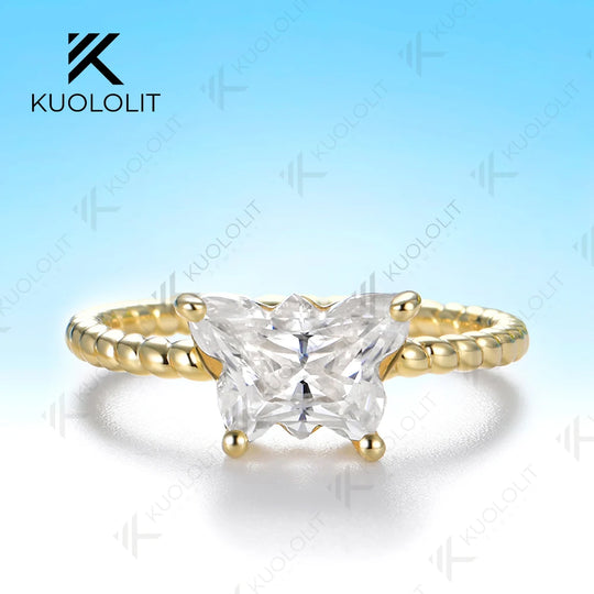 Kuololit 2CT Butterfly Moissanite Twist Ring for Women Solid 14K 10K Yellow Gold Animal Cut Engagement for Christmas Gifts Party