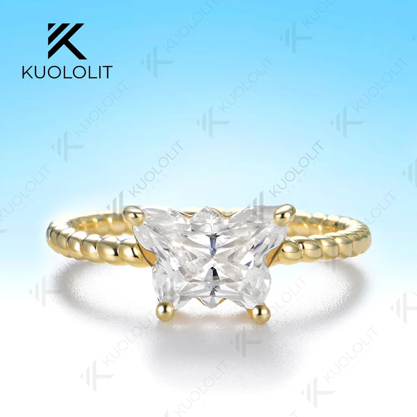 Kuololit 2CT Butterfly Moissanite Twist Ring for Women Solid 14K 10K Yellow Gold Animal Cut Engagement for Christmas Gifts Party
