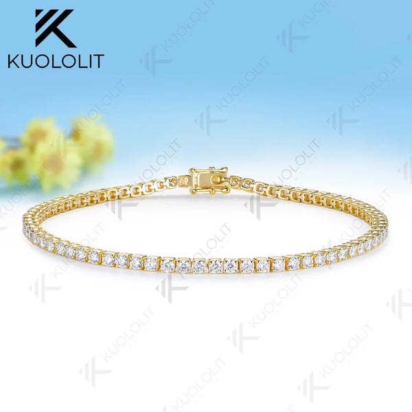 Kuololit 3CTW Lab Grown Diamonds Tennis Bracelet for Women Solid 14K10K Yellow Gold Four Prong Bracelet for Christmas Gift Party
