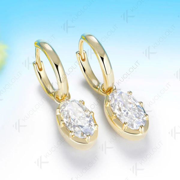 Kuololit 5CTW Oval Cut Moissanite Custom Hoop Earrings for Women Solid 14K10K 585 Gold Earrings for Engagement Wedding Christmas