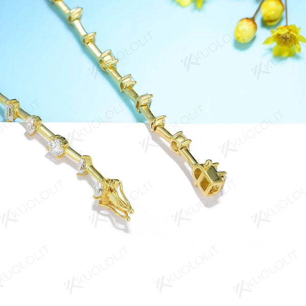 Kuololit 5.6CTW Moissanite Bracelets for Women Men 14K 10K 585 Solid Gold 925 Silver Pear Emerald Cut for Engagement Classic