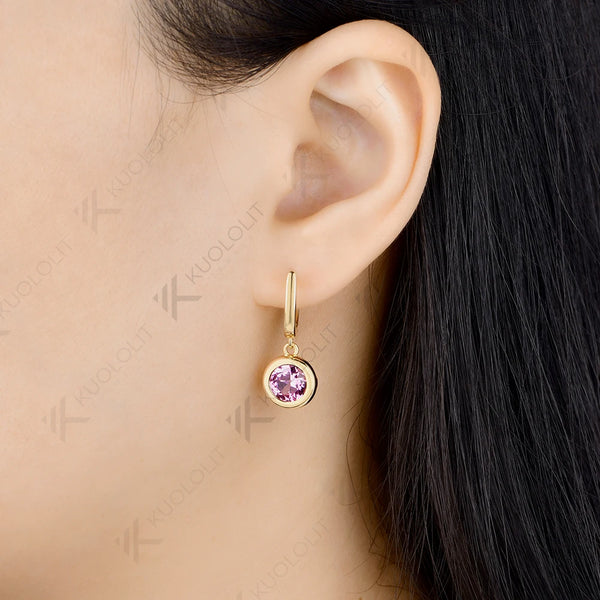 Kuololit 2.4CTW OEC Lab Grown Pink Sapphire Hoop Earrings for Women Solid 14K 10K 585 Yellow Gold Clip Earring for ChristmasGift