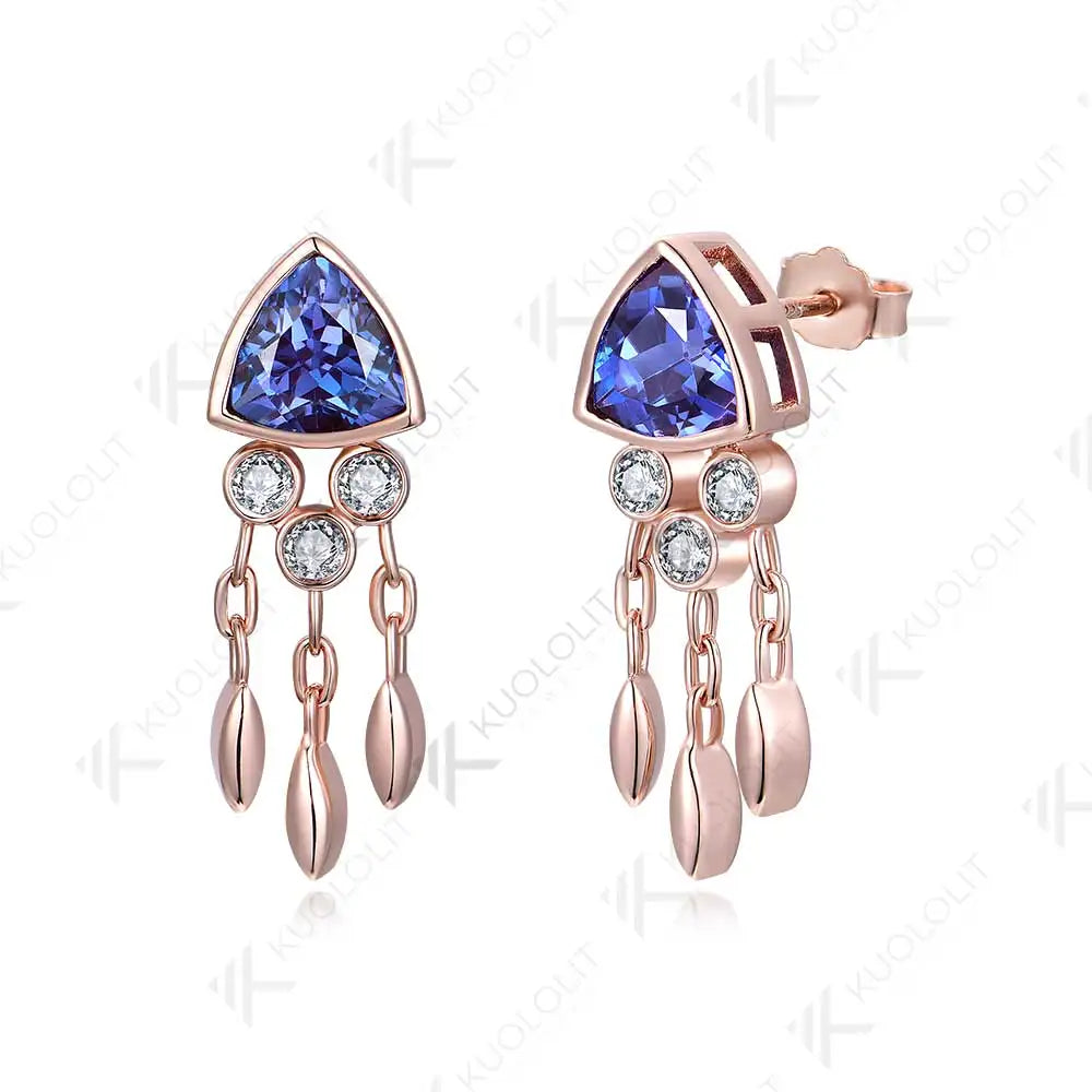 Kuololit 2.4CTW  Lab Grown Alexandrite Jellyfish Stud Earrings for Women Solid 14K 10K 585 Gold Moissanite Earring for Christmas