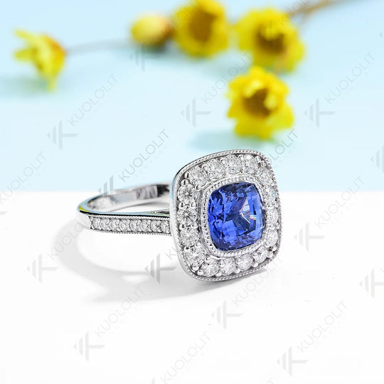 Kuololit 2.5CT Lab Grown Blue Sapphire Ring for Women Solid 18K 14K 10K 585 Yellow Gold Moissanite Ring for Engagement Christmas