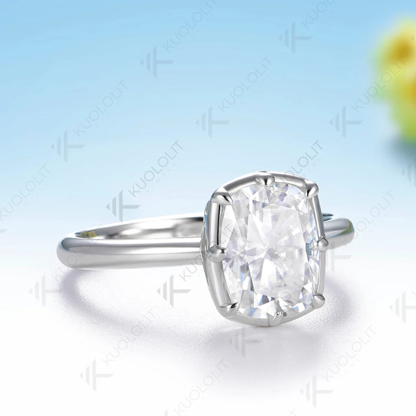 Kuololit 2.5CT Enlonged Cushion Moissanite Ring for Women Solid 14K 10K 585 White Gold Ring for Engagement Christmas Gifts