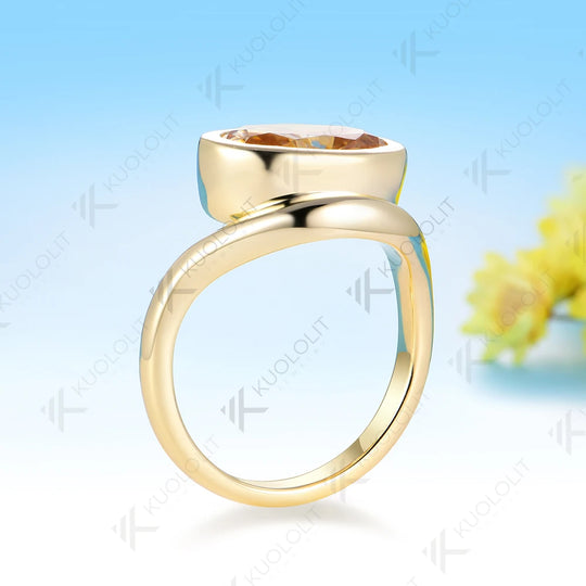 Kuololit 4.5CT Oval Champagne Moissanite Custom Ring for Women Solid 14K 10K 585 Yellow Gold Engagement Ring for Christmas Gifts