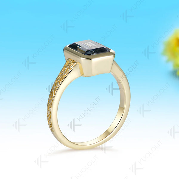 Kuololit 3CT Grey Moissanite Engagement Ring for Women Solid 14K 10K 585 Yellow Gold  Ring for Christmas Party Anniversary