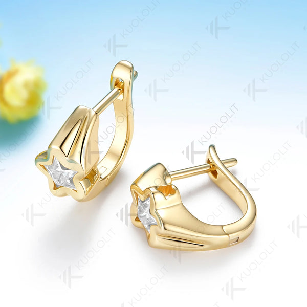 Kuololit 2CTW Unique Cut Star Moissanite Earrings for Women Solid 14K 10K 585 Yellow Gold Clip Star Earring for Christmas Gifts