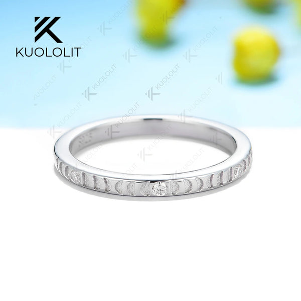 Kuololit Lab Grown Diamond Band Rings for Women Solid 14K 10K 585 White Gold for Engagement Wedding Christmas Classsic New