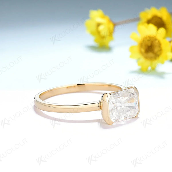 Kuololit 2CT Radiant Moissanite  Engagement Rings for Women Solid 18K 14K 10K Yellow Gold for Anniversary