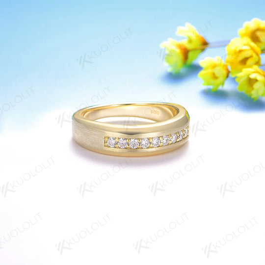 Kuololit 0.27CTW Lab Grown Diamond Brushed Band Rings  for Men Women Solid 14K 10K Gold for Anniversary Engagement Wedding Band