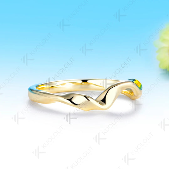 Kuololit Bare Metal and Stone Ring for Women Soild 10K 14K Yellow Gold Ring Twist Ribbon Wedding Band for Engagement Christmas Gifts Simple