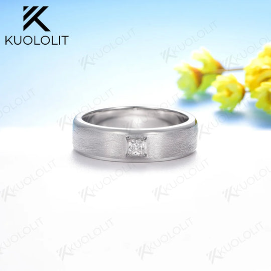 Kuololit 0.3CT Moissanite Ring for Men Women Solid 14K 10K Gold Princess Cut Brushed Band for Weeding Engagement Gifts Christmas