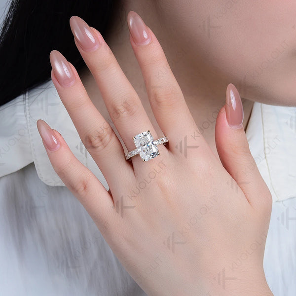 Kuololit 7CT Center Radiant Cut Moissanite Ring for Women Solid 14K 10K 585 Yellow Gold Engagement Ring for Christmas Gifts